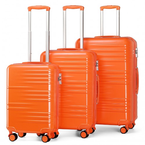 Easy Luggage K2391L - British Traveller 3 Pcs Set Durable Polycarbonate and ABS Hard Shell Suitcase With TSA Lock - Orange