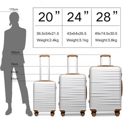 Easy Luggage K2391L - British Traveller 3 Pcs Set Durable Polycarbonate and ABS Hard Shell Suitcase With TSA Lock - White