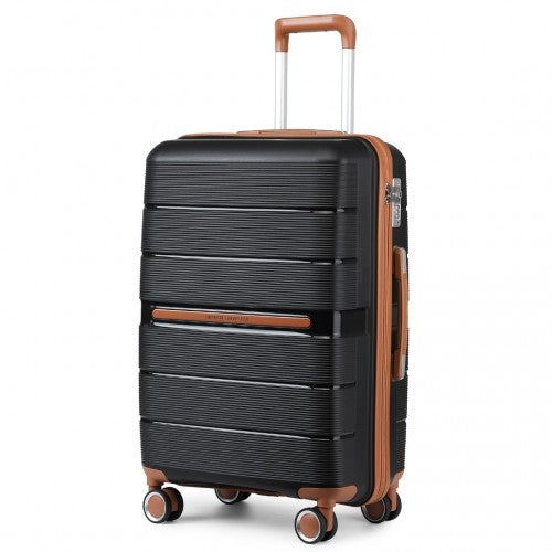 Easy Luggage K2392L - British Traveller 24 Inch Multi-Texture Polypropylene Hard Shell Suitcase With TSA Lock - Black