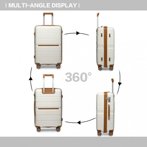 Easy Luggage K2392L - British Traveller 20 Inch Multi-Texture Polypropylene Hard Shell Suitcase With TSA Lock - Cream