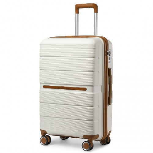 Easy Luggage K2392L - British Traveller 20 Inch Multi-Texture Polypropylene Hard Shell Suitcase With TSA Lock - Cream