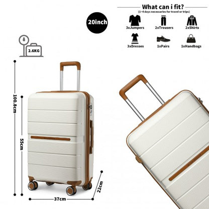 Easy Luggage K2392L - British Traveller 20 Inch Multi-Texture Polypropylene Hard Shell Suitcase With TSA Lock - Cream