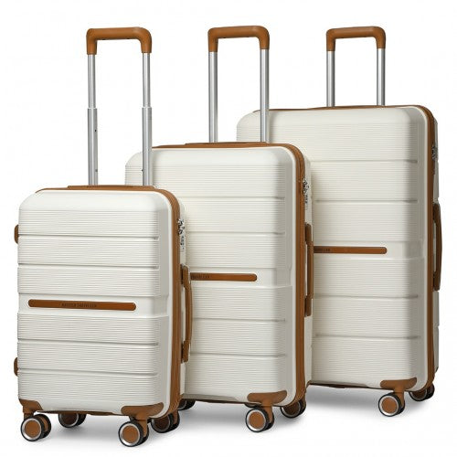 Easy Luggage K2392L - British Traveller 3 Pcs Multi-Texture Polypropylene Hard Shell Suitcase With TSA Lock - Cream