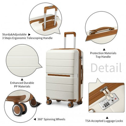 Easy Luggage K2392L - British Traveller 20 Inch Multi-Texture Polypropylene Hard Shell Suitcase With TSA Lock - Cream