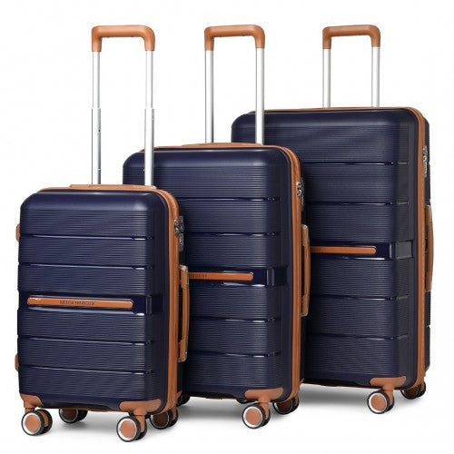 Easy Luggage K2392L - British Traveller 3 Pcs Multi-Texture Polypropylene Hard Shell Suitcase With TSA Lock - Navy