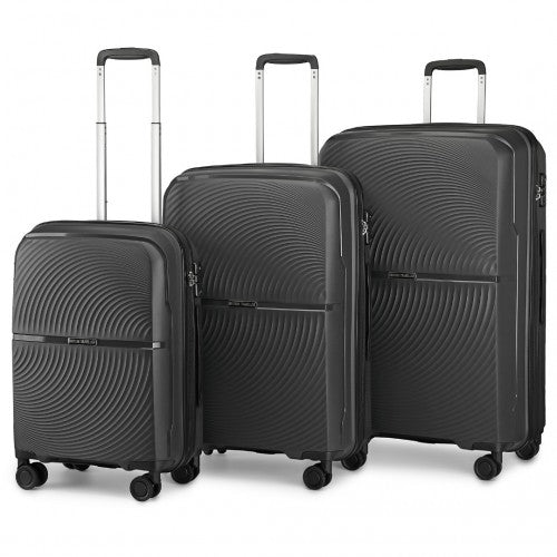 Easy Luggage K2393L - British Traveller 3 Pcs Set Spinner Hard Shell PP Suitcase With TSA Lock - Black