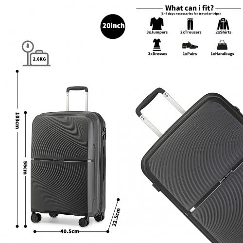 Easy Luggage K2393L - British Traveller 20 Inch Spinner Hard Shell PP Suitcase With TSA Lock - Black