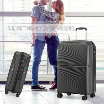 Easy Luggage K2393L - British Traveller 20 Inch Spinner Hard Shell PP Suitcase With TSA Lock - Black