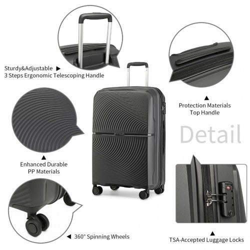 Easy Luggage K2393L - British Traveller 20 Inch Spinner Hard Shell PP Suitcase With TSA Lock - Black