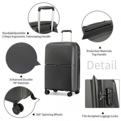 Easy Luggage K2393L - British Traveller 20 Inch Spinner Hard Shell PP Suitcase With TSA Lock - Black