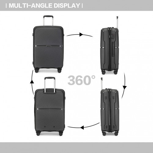 Easy Luggage K2393L - British Traveller 20 Inch Spinner Hard Shell PP Suitcase With TSA Lock - Black