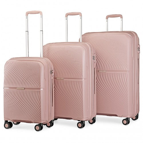 Easy Luggage K2393L - British Traveller 3 Pcs Set Spinner Hard Shell PP Suitcase With TSA Lock - Nude