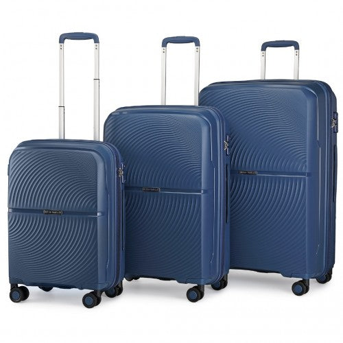 Easy Luggage K2393L - British Traveller 3 Pcs Set Spinner Hard Shell PP Suitcase With TSA Lock - Navy