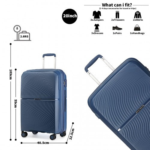 Easy Luggage K2393L - British Traveller 20 Inch Spinner Hard Shell PP Suitcase With TSA Lock - Navy