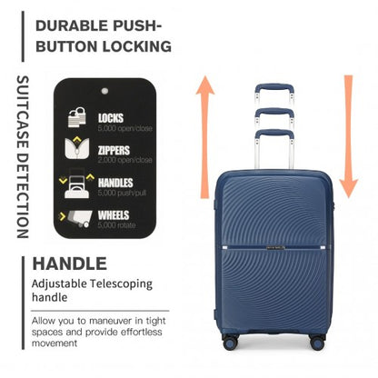 Easy Luggage K2393L - British Traveller 20 Inch Spinner Hard Shell PP Suitcase With TSA Lock - Navy