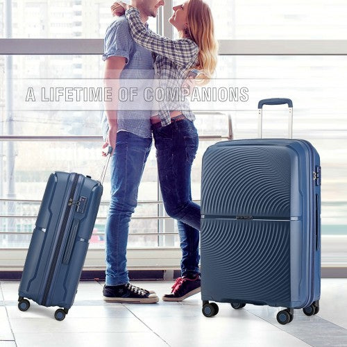 Easy Luggage K2393L - British Traveller 20 Inch Spinner Hard Shell PP Suitcase With TSA Lock - Navy