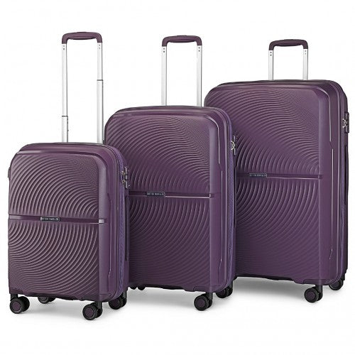 Easy Luggage K2393L - British Traveller 3 Pcs Set Spinner Hard Shell PP Suitcase With TSA Lock - Purple