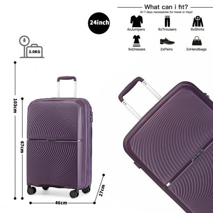 Easy Luggage K2393L - British Traveller 24 Inch Spinner Hard Shell PP Suitcase With TSA Lock - Purple