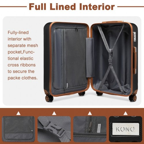 Easy Luggage K2394L - Kono 20 Inch Cabin Size Flexible Hard Shell ABS Suitcase With TSA Lock - Black