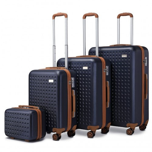 Easy Luggage K2394L - Kono Flexible Hard Shell ABS Suitcase With TSA Lock And Vanity Case 4 Piece Set - Navy