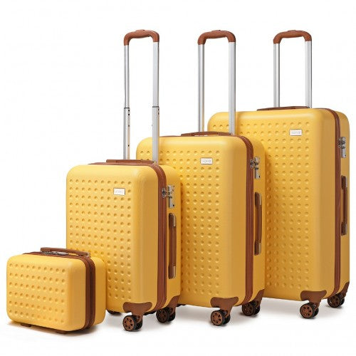 Easy Luggage K2394L - Kono Flexible Hard Shell ABS Suitcase With TSA Lock And Vanity Case 4 Piece Set - Yellow