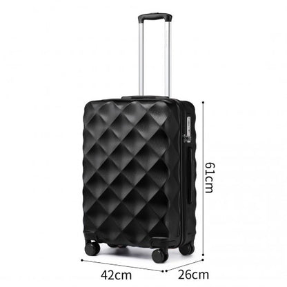 Easy Luggage K2395L - British Traveller 24 Inch Ultralight ABS And Polycarbonate Bumpy Diamond Suitcase With TSA Lock - Black