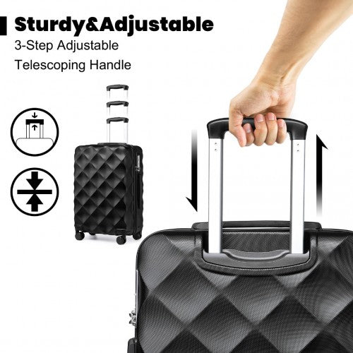 Easy Luggage K2395L - British Traveller 24 Inch Ultralight ABS And Polycarbonate Bumpy Diamond Suitcase With TSA Lock - Black