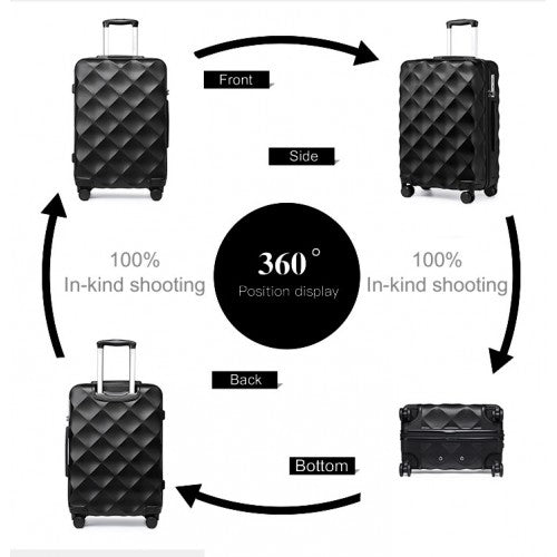 Easy Luggage K2395L - British Traveller 24 Inch Ultralight ABS And Polycarbonate Bumpy Diamond Suitcase With TSA Lock - Black