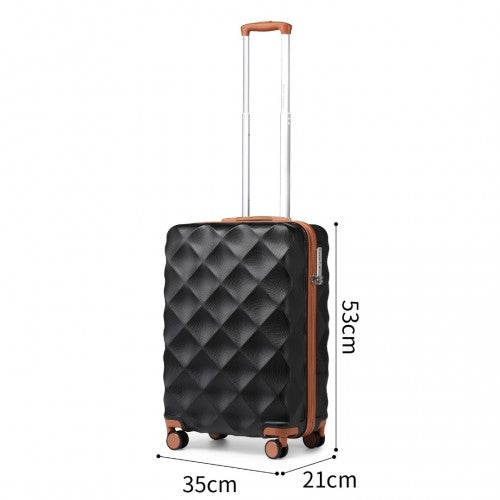Easy Luggage K2395L - British Traveller 20 Inch Ultralight ABS And Polycarbonate Bumpy Diamond Suitcase With TSA Lock - Black And Brown