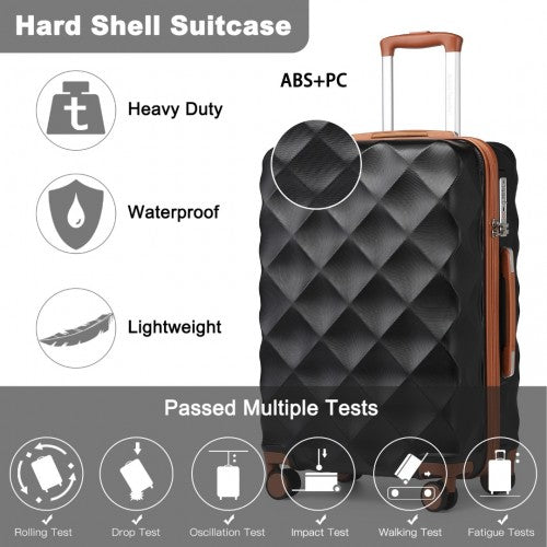 Easy Luggage K2395L - British Traveller 28 Inch Ultralight ABS And Polycarbonate Bumpy Diamond Suitcase With TSA Lock - Black And Brown