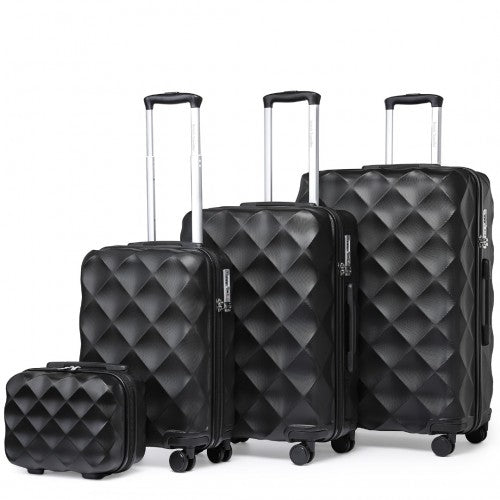 Easy Luggage K2395L - British Traveller Ultralight ABS And Polycarbonate Bumpy Diamond 4 Pcs Luggage Set With TSA Lock - Black