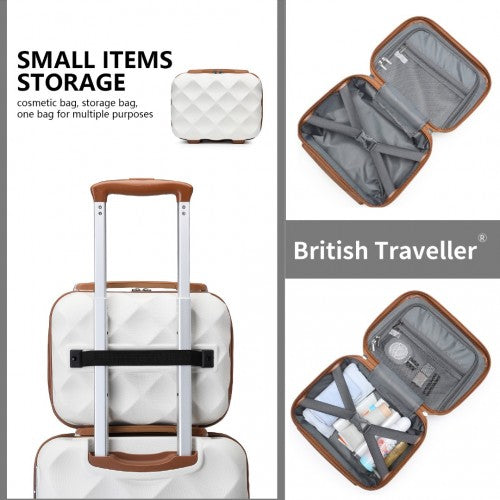 Easy Luggage K2395L - British Traveller 13 Inch Ultralight ABS And Polycarbonate Vanity Case - Cream