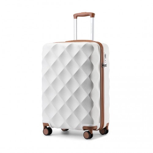 Easy Luggage K2395L - British Traveller 20 Inch Ultralight ABS And Polycarbonate Bumpy Diamond Suitcase With TSA Lock - Cream