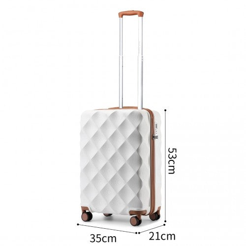 Easy Luggage K2395L - British Traveller 20 Inch Ultralight ABS And Polycarbonate Bumpy Diamond Suitcase With TSA Lock - Cream