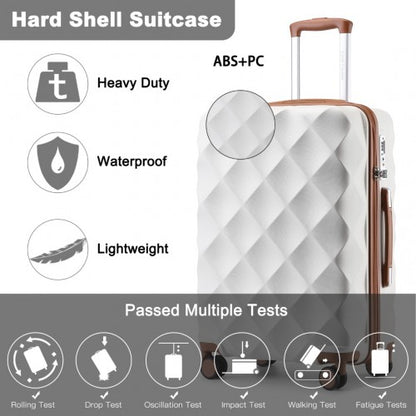 Easy Luggage K2395L - British Traveller 28 Inch Ultralight ABS And Polycarbonate Bumpy Diamond Suitcase With TSA Lock - Cream