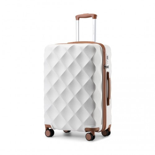 Easy Luggage K2395L - British Traveller 24 Inch Ultralight ABS And Polycarbonate Bumpy Diamond Suitcase With TSA Lock - Cream