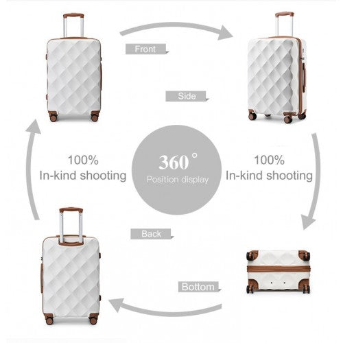Easy Luggage K2395L - British Traveller 24 Inch Ultralight ABS And Polycarbonate Bumpy Diamond Suitcase With TSA Lock - Cream