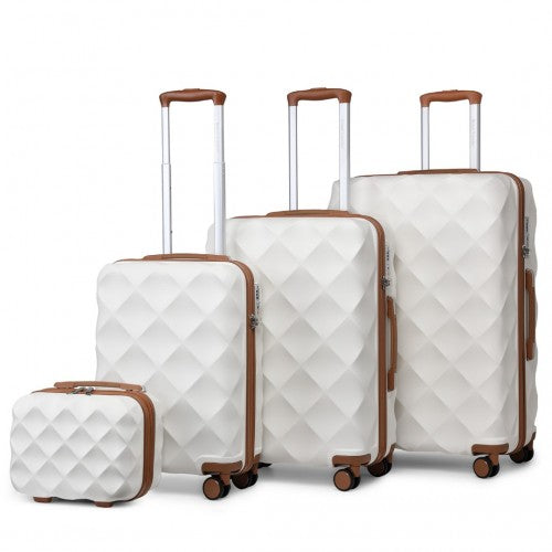 Easy Luggage K2395L - British Traveller Ultralight ABS And Polycarbonate Bumpy Diamond 4 Pcs Luggage Set With TSA Lock - Cream