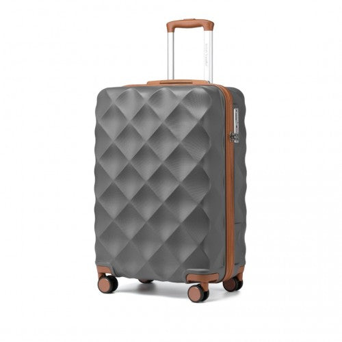 Easy Luggage K2395L - British Traveller 20 Inch Ultralight ABS And Polycarbonate Bumpy Diamond Suitcase With TSA Lock - Grey And Brown