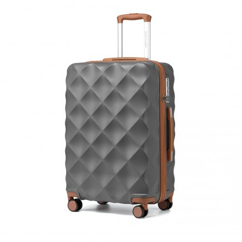 Easy Luggage K2395L - British Traveller 24 Inch Ultralight ABS And Polycarbonate Bumpy Diamond Suitcase With TSA Lock - Grey And Brown