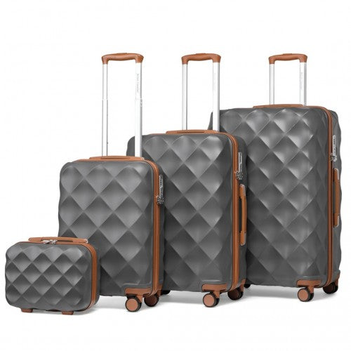 Easy Luggage K2395L - British Traveller Ultralight ABS And Polycarbonate Bumpy Diamond 4 Pcs Luggage Set With TSA Lock - Grey And Brown