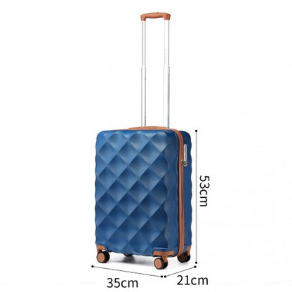 Easy Luggage K2395L - British Traveller 20 Inch Ultralight ABS And Polycarbonate Bumpy Diamond Suitcase With TSA Lock - Navy And Brown