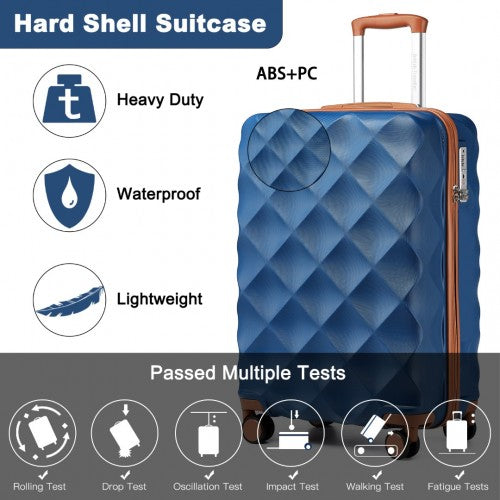Easy Luggage K2395L - British Traveller 20 Inch Ultralight ABS And Polycarbonate Bumpy Diamond Suitcase With TSA Lock - Navy And Brown
