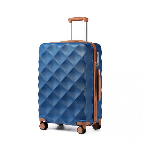 Easy Luggage K2395L - British Traveller 24 Inch Ultralight ABS And Polycarbonate Bumpy Diamond Suitcase With TSA Lock - Navy And Brown