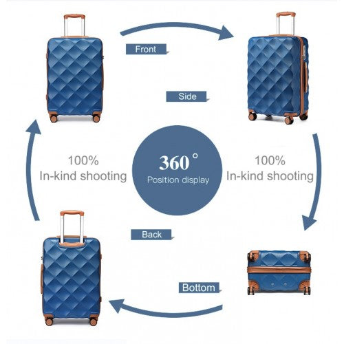 Easy Luggage K2395L - British Traveller 24 Inch Ultralight ABS And Polycarbonate Bumpy Diamond Suitcase With TSA Lock - Navy And Brown