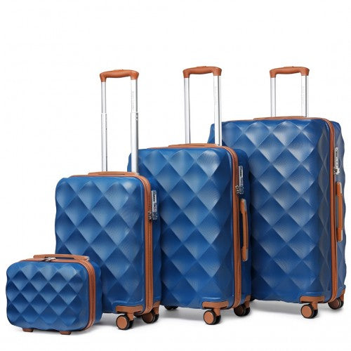 Easy Luggage K2395L - British Traveller Ultralight ABS And Polycarbonate Bumpy Diamond 4 Pcs Luggage Set With TSA Lock - Navy And Brown