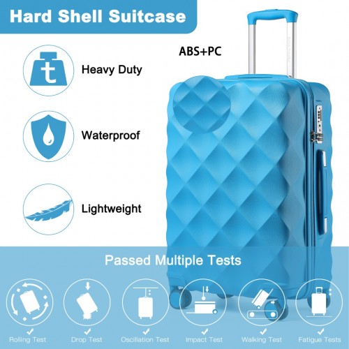 Easy Luggage K2395L - British Traveller 24 Inch Ultralight ABS And Polycarbonate Bumpy Diamond Suitcase With TSA Lock - Blue