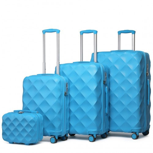 Easy Luggage K2395L - British Traveller Ultralight ABS And Polycarbonate Bumpy Diamond 4 Pcs Luggage Set With TSA Lock - Blue