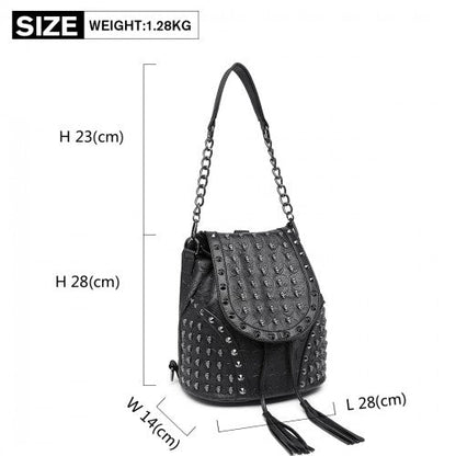 Easy Luggage L1414 - Miss Lulu Skull Studded Backpack Shoulder Bag - Black