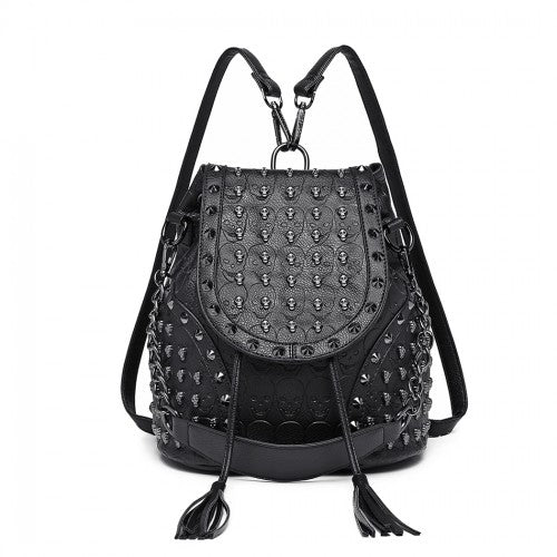 Easy Luggage L1414 - Miss Lulu Skull Studded Backpack Shoulder Bag - Black